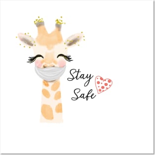 Stay Safe, Giraffe Face mask Posters and Art